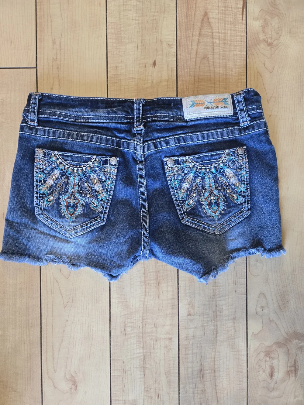 Grace Blue Embellished Denim Shorts